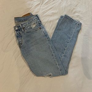 Levi’s 501 Tapered Light Wash Distressed Jeans